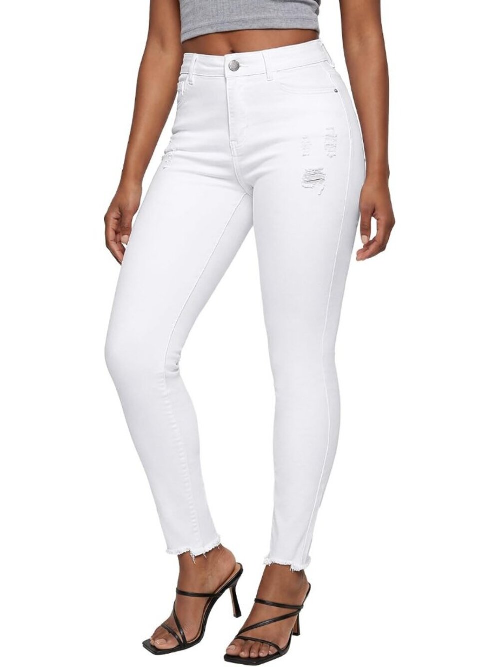 Women's Distressed Skinny Jeans - Stretchy Fit, Trendy Casual Pants